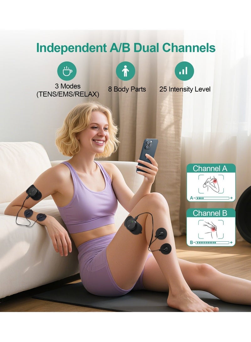 MEDCURSOR TENS and EMS Muscle Stimulator with 25 Intensities, Dual Channels & App Control – Portable Pain Relief Massager for Body Relaxation - Image 4